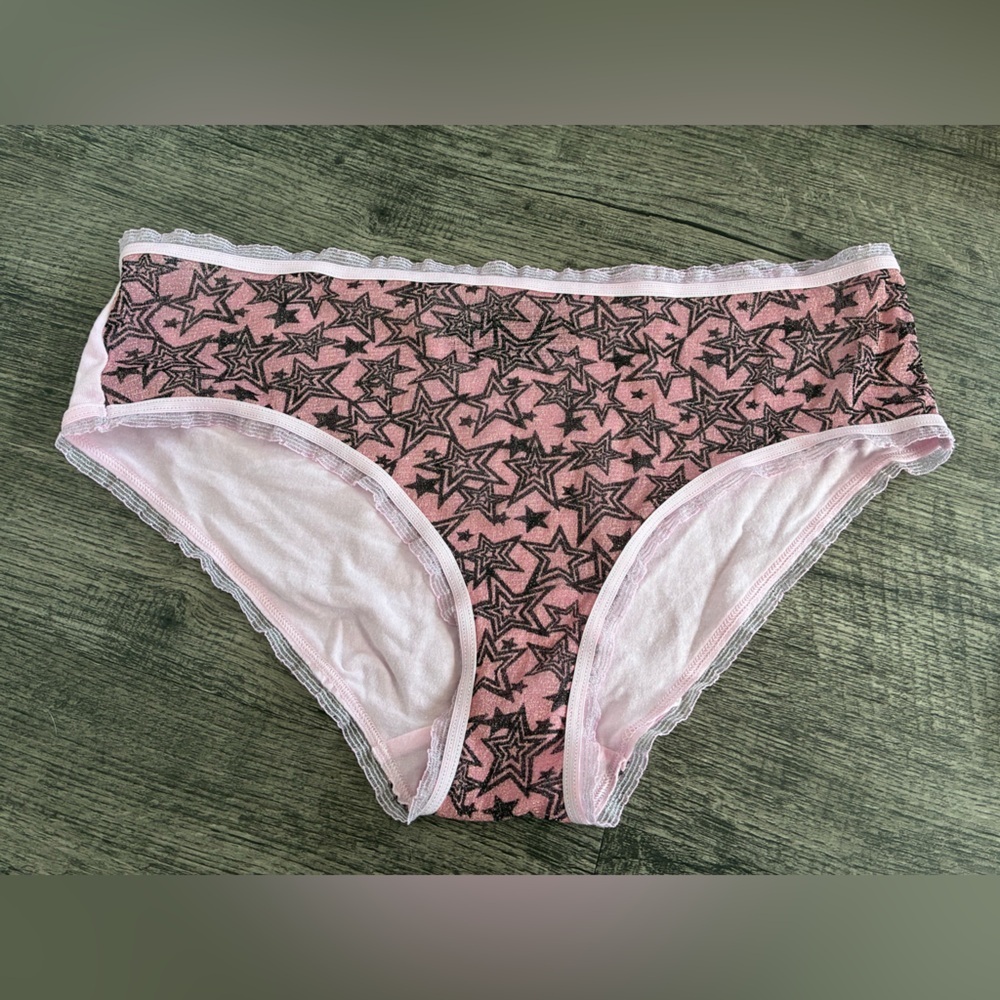Victoria's Secret Hiphugger Hipster Panty XL Pink Black Metallic Stars NWT